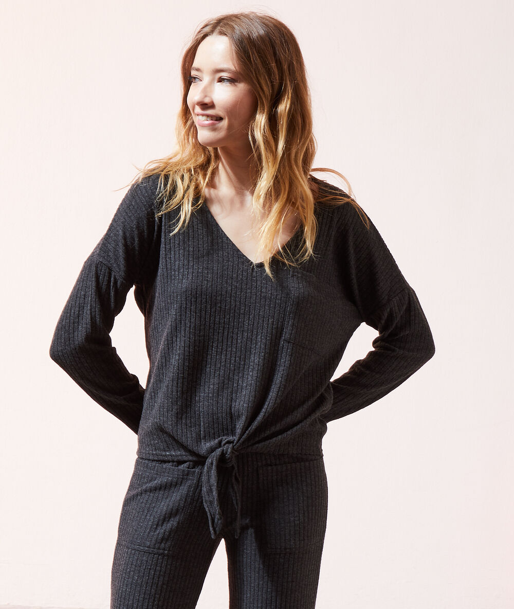 Top côtelé loungewear anthracite.
