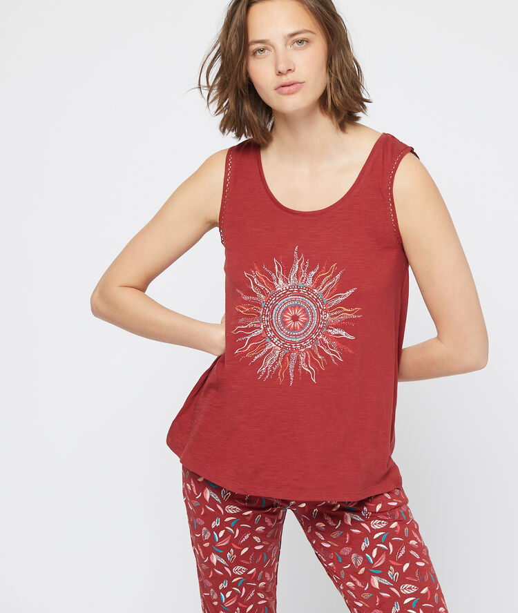 Débardeur à motif soleil rouge.