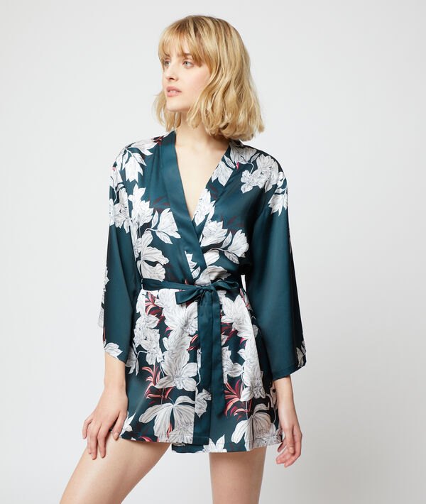 Kimono satiné imprimé fleuri Kimono satiné imprimé fleuri;${refinementColor}