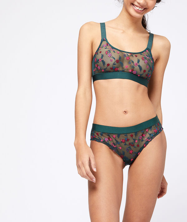 Brassière brodée multicolore.