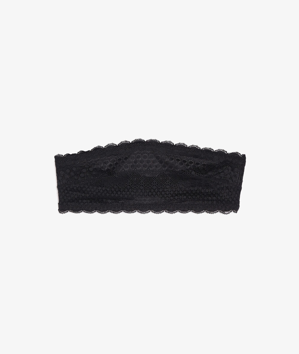 Soutien-gorge bandeau en dentelle noir.