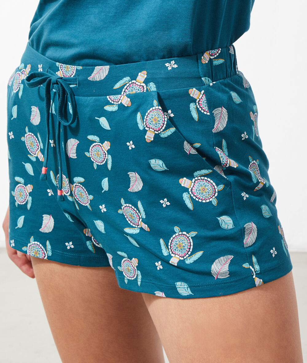 Short imprimé tortues bleu canard.