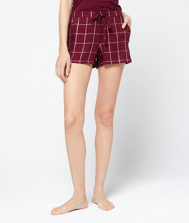 Short imprimé tartan cassis.