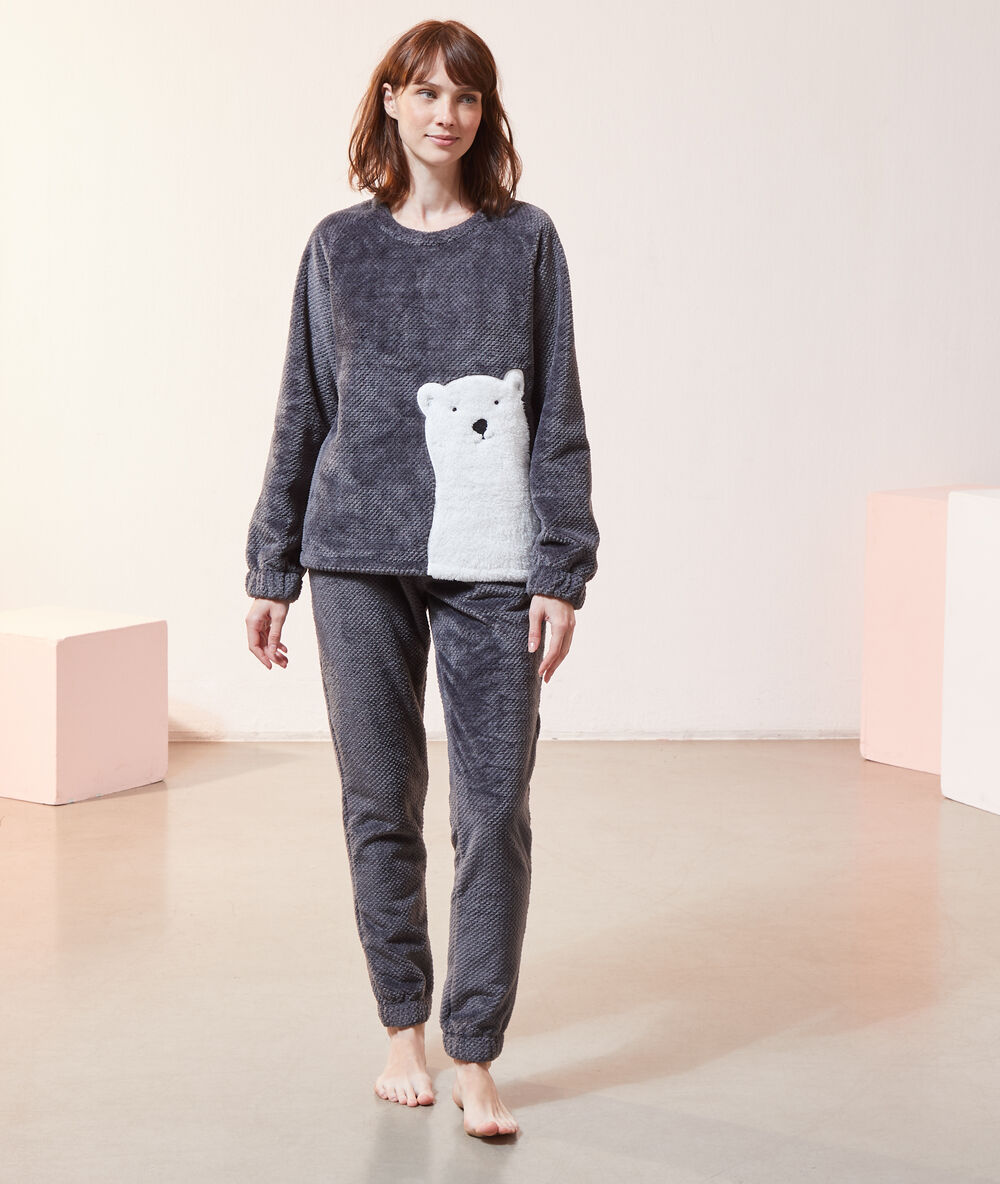 T-shirt polaire manches longues ours anthracite.