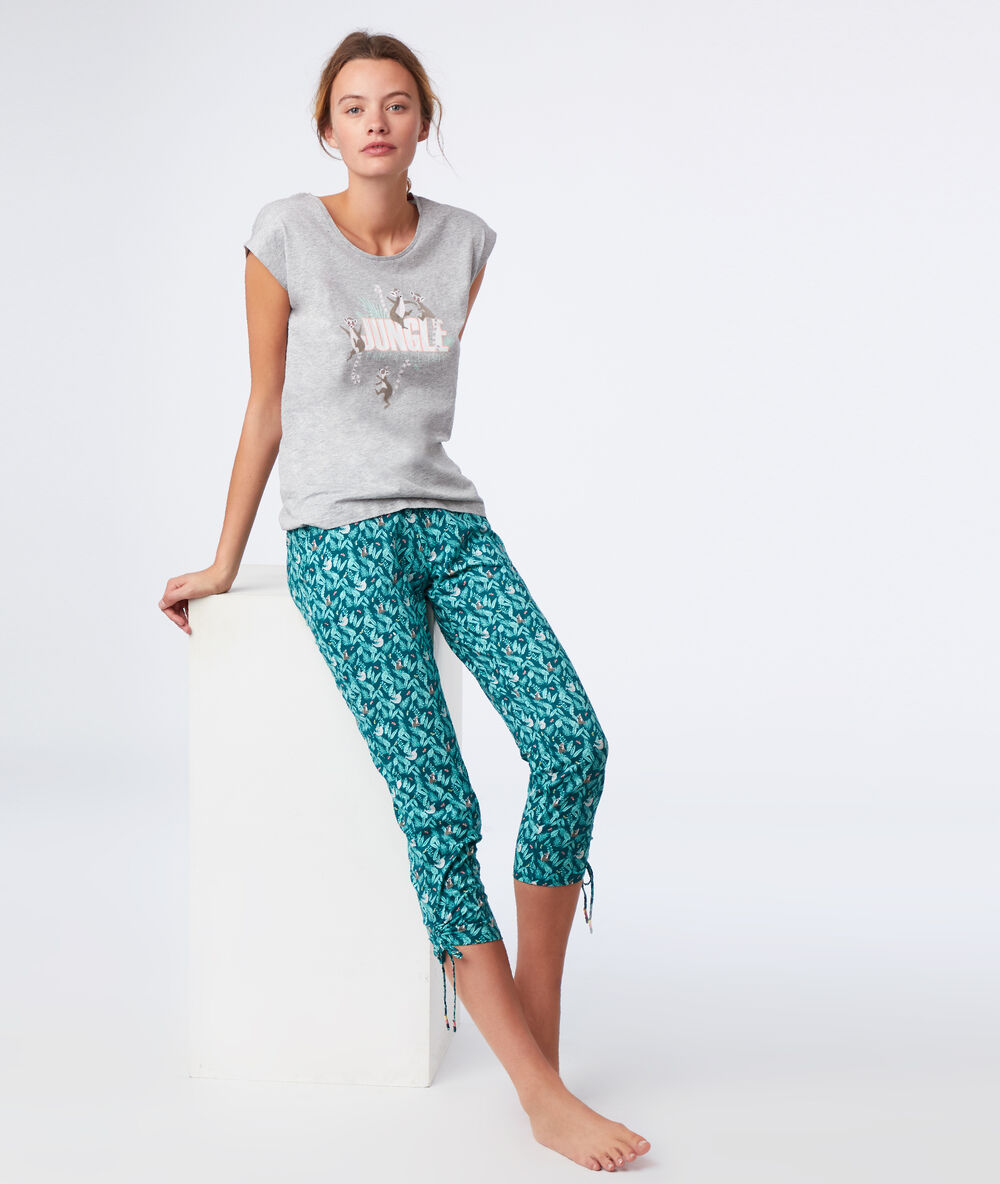 T-shirt "jungle party all day" en coton bio gris.
