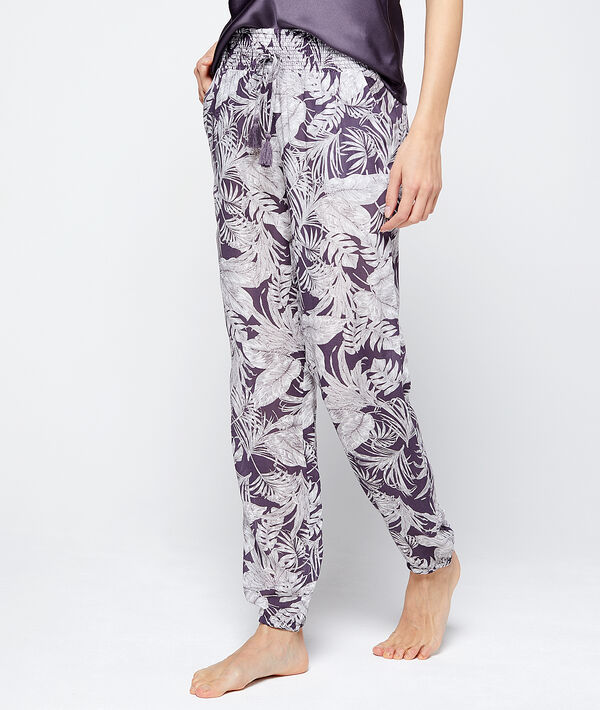 Pantalon satiné imprimé feuillage Pantalon satiné imprimé feuillage