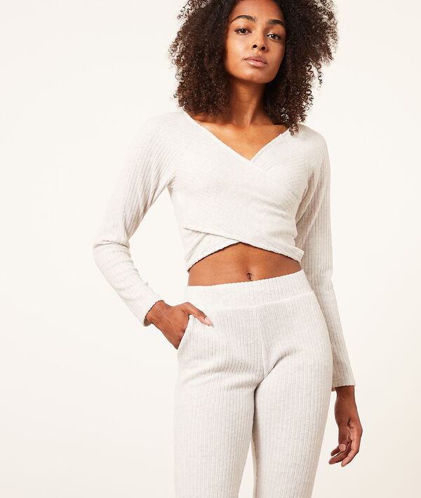 Crop top manches longues cache-coeur Crop top manches longues cache-coeur;${refinementColor}