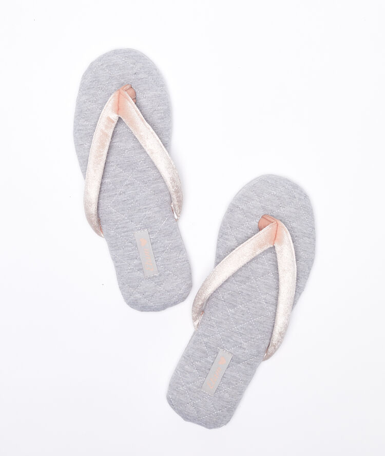 Tongs molleton et velours gris.
