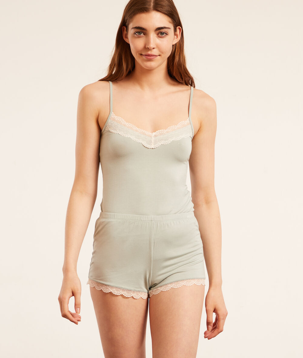 Short détails dentelle bleu vert.