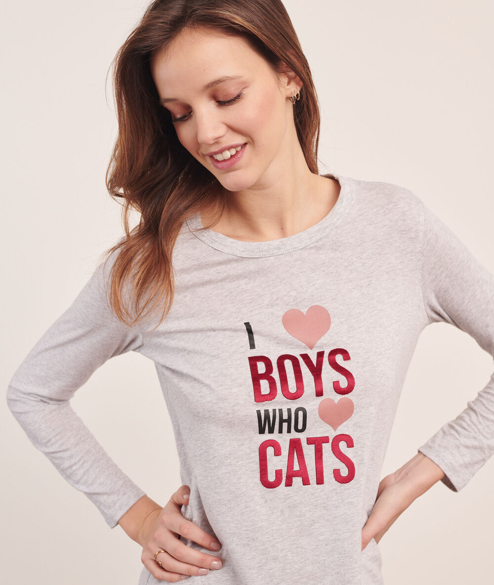 Pyjama 3 pièces " i love boys who love cats", veste polaire gris.