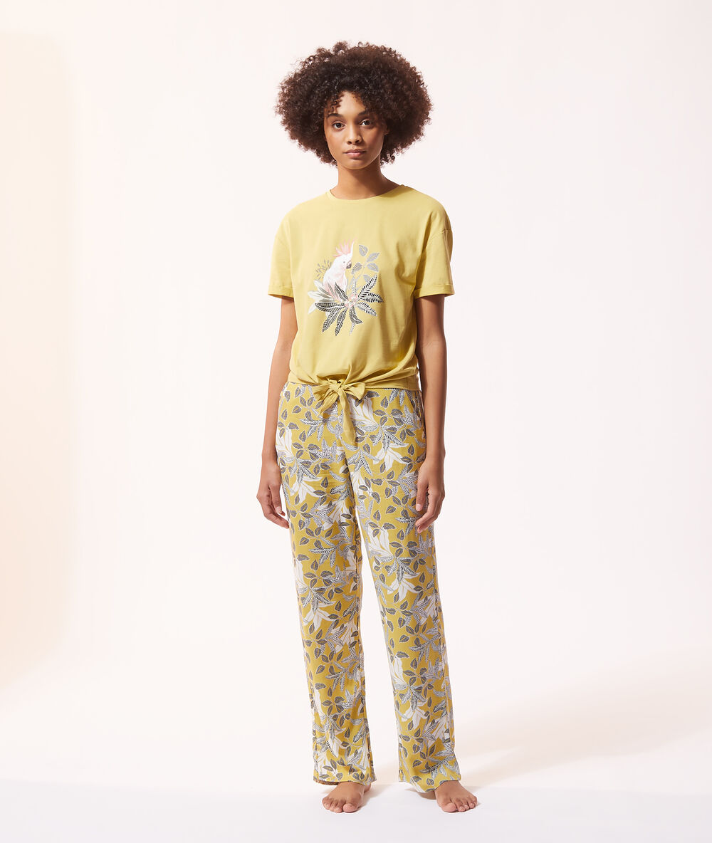 Pantalon de pyjama imprimé fleuri anis.
