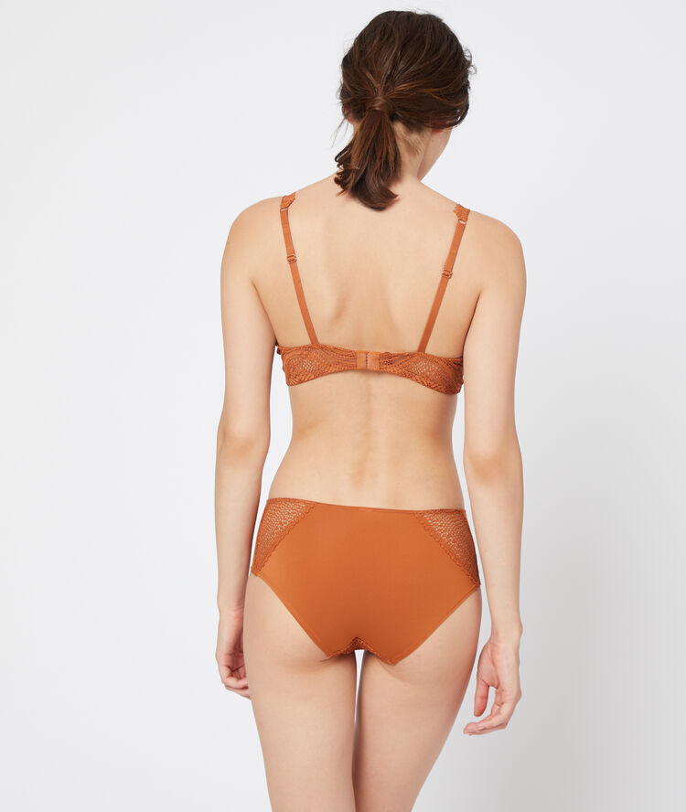 Shorty en dentelle et microfibre henne.