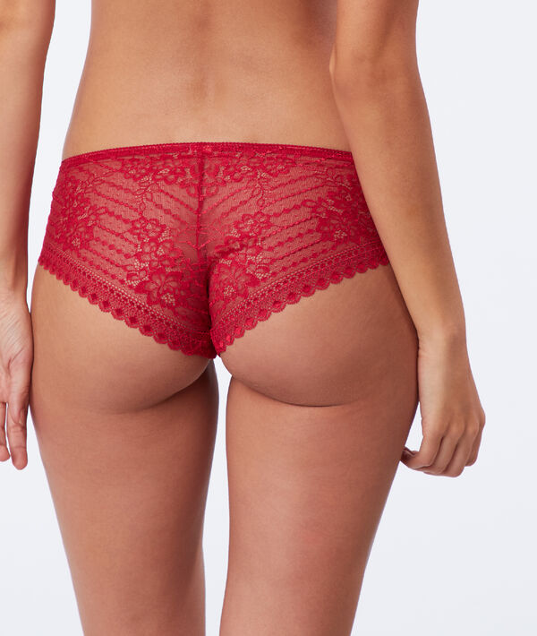 Shorty en dentelle florale rouge.