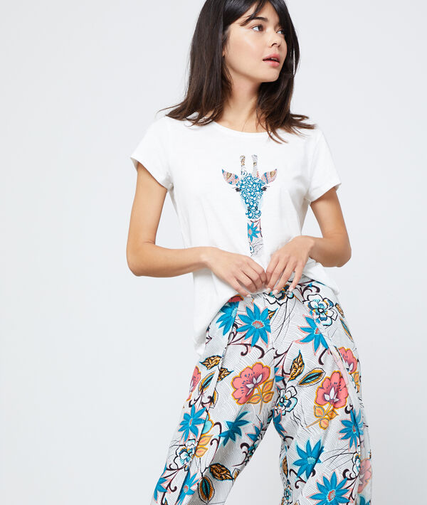 T-shirt imprimé girafe en coton ecru.