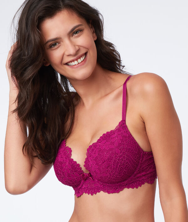 Soutien-gorge n°5 - ampliforme naturel en dentelle prune.