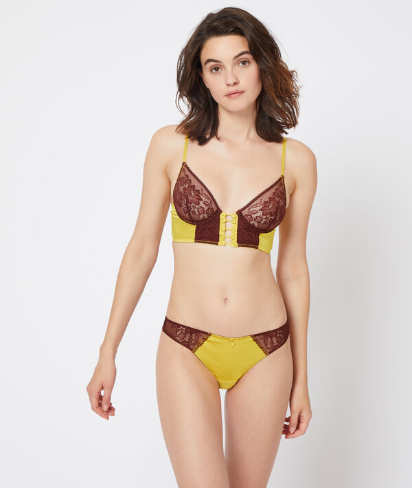 Soutien-gorge corbeille détails satinés et dentelle anis.