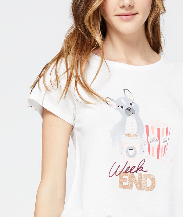 T-shirt imprimé chien "week-end" ecru.