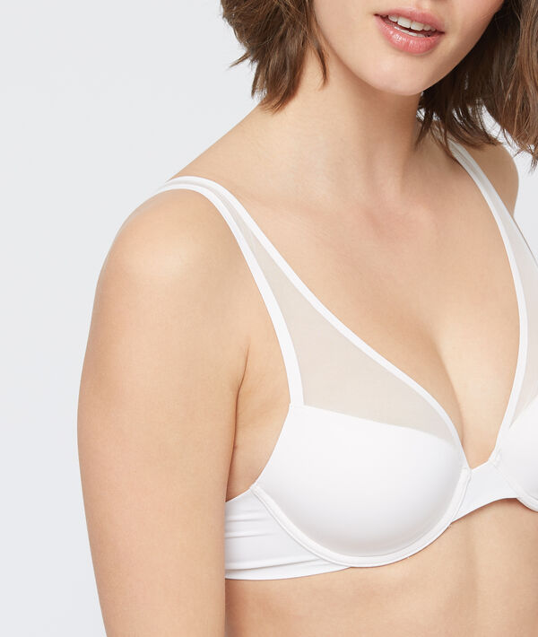Soutien-gorge n°6 - triangle en microfibre et tulle ecru.