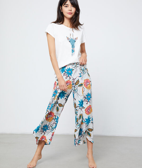 T-shirt imprimé girafe en coton ecru.