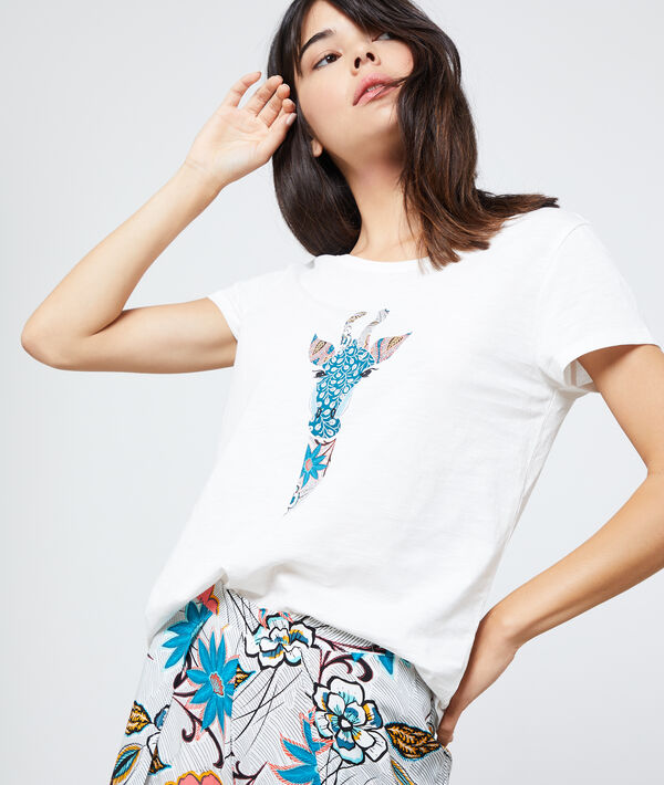 T-shirt imprimé girafe en coton ecru.