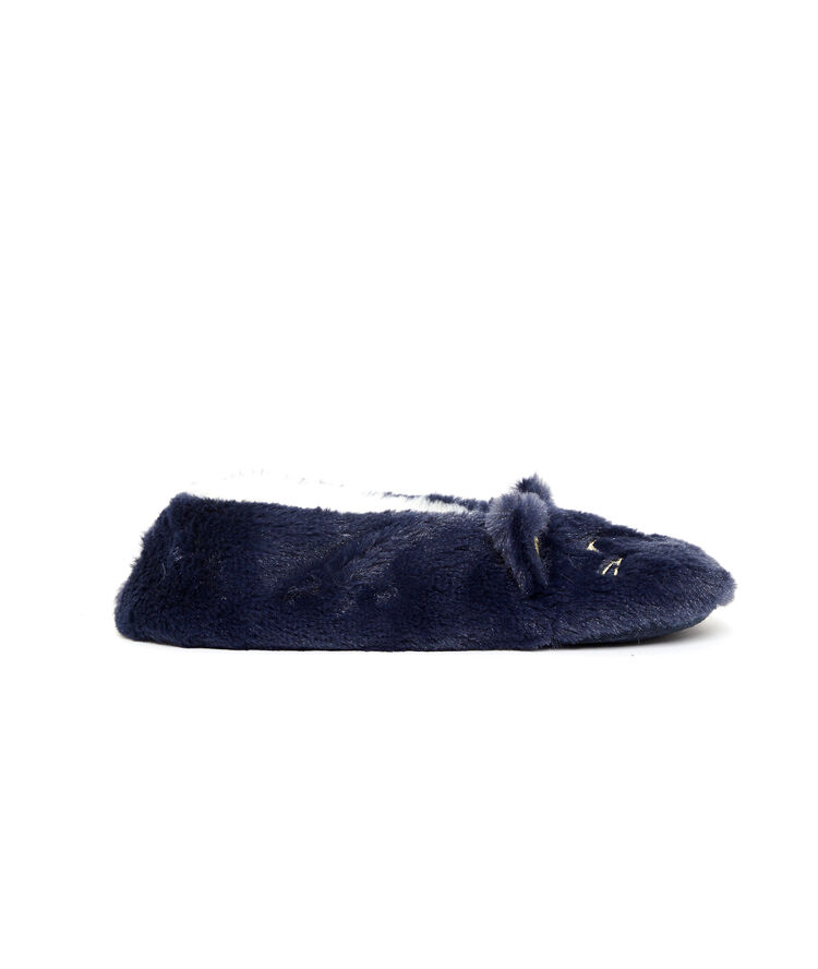 Chaussons chat indigo.