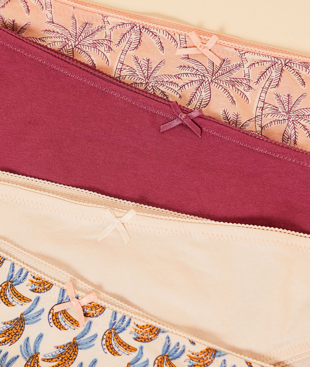 Lot de 4 slips imprimés bordeaux.