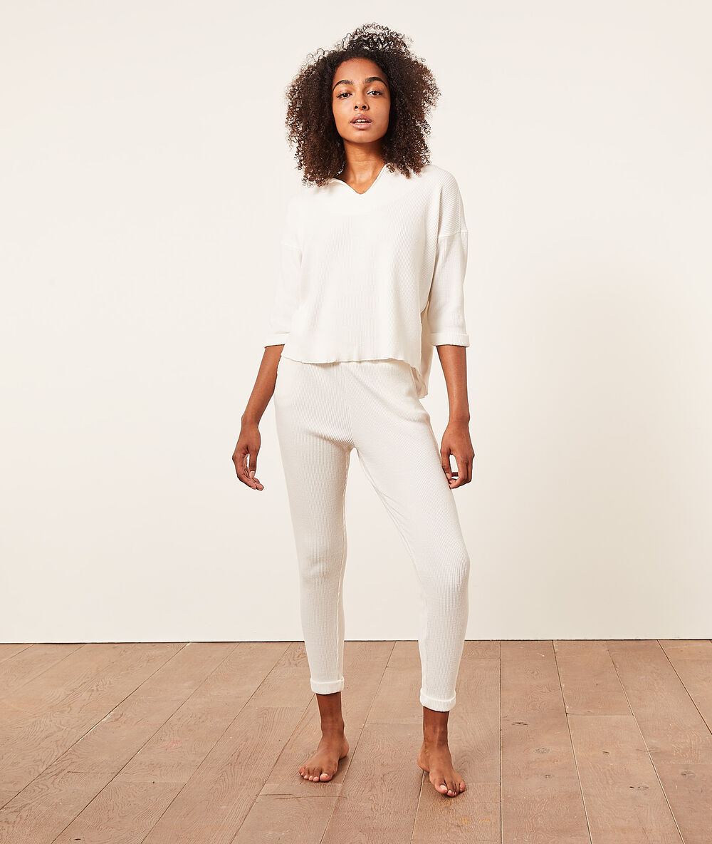 Pantalon jogger côtelé ecru.
