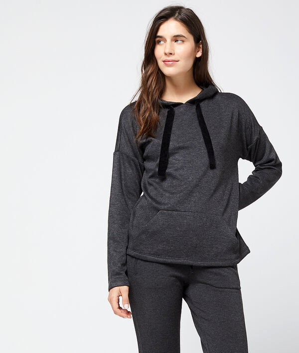 Sweat homewear à capuche liens velours gris.