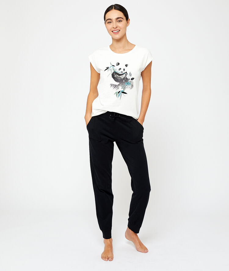 Top imprimé panda en coton ecru.