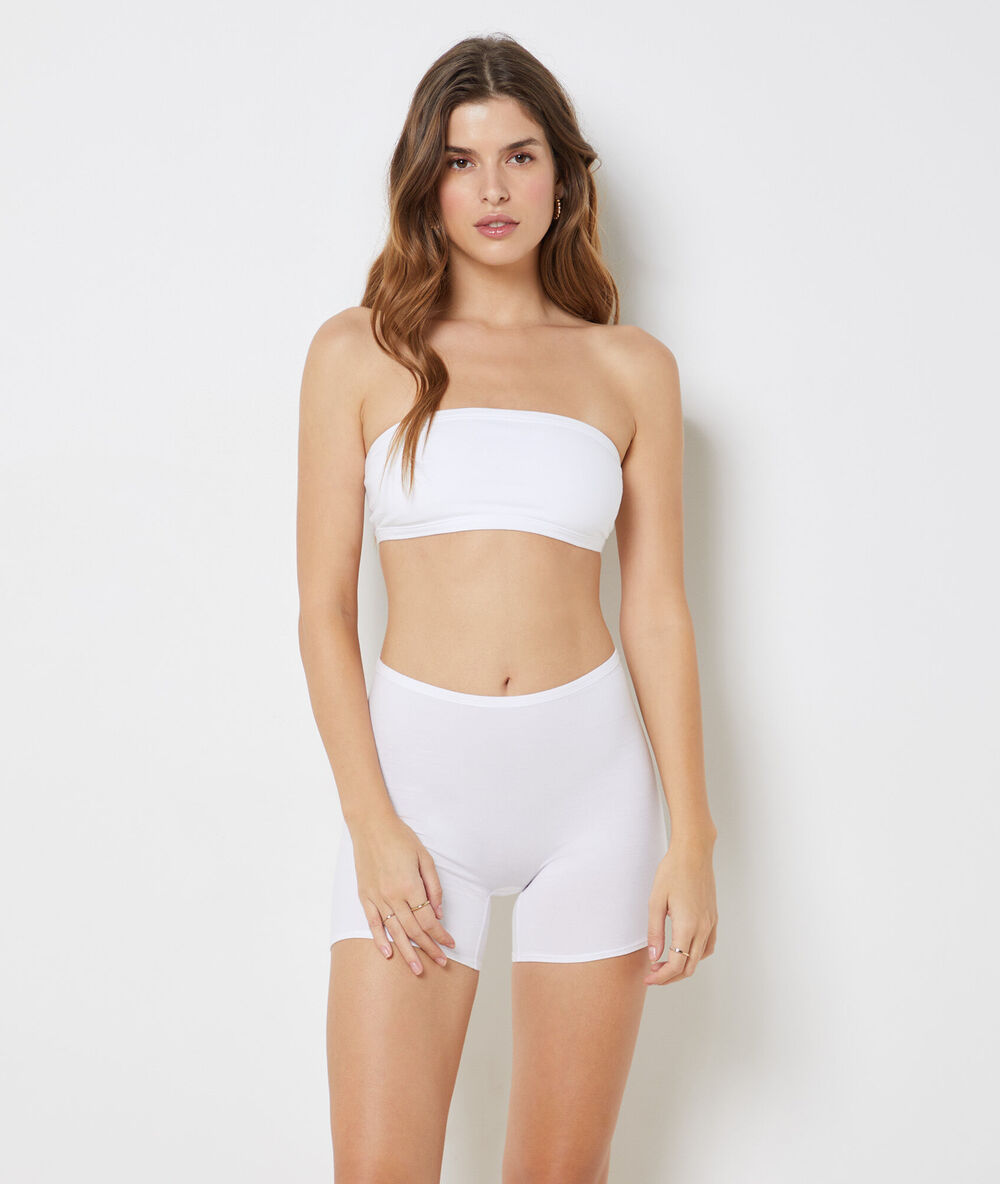 Bandeau sans armatures en coton bio extensible blanc.