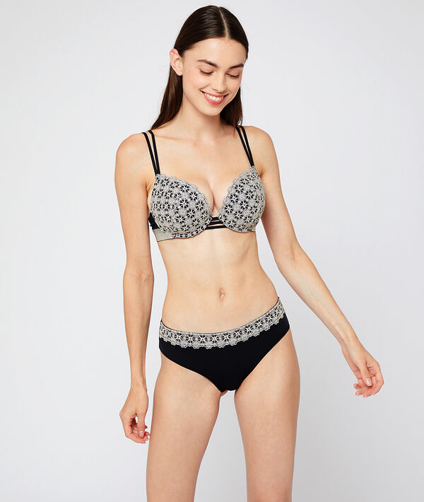 Soutien-gorge n°5 - ampliforme naturel, fibres métallisées or.