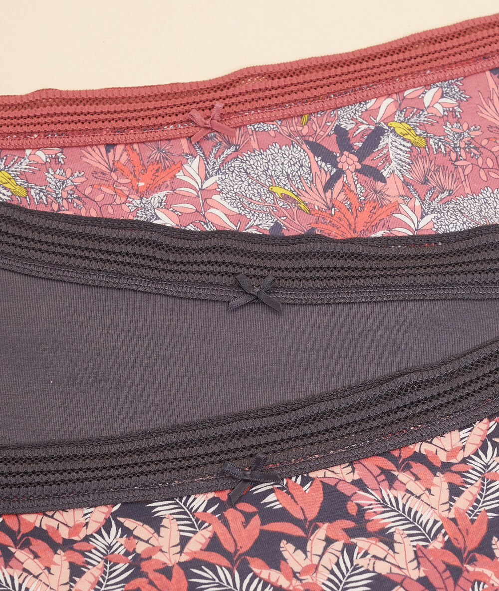Lot de 3 shortys en coton imprimé corail.