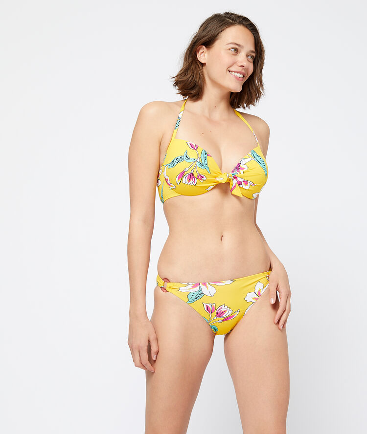 Haut de maillot de bain ampliforme, noué devant jaune acidule.