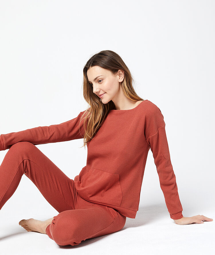 Pantalon homewear slim fit brique.