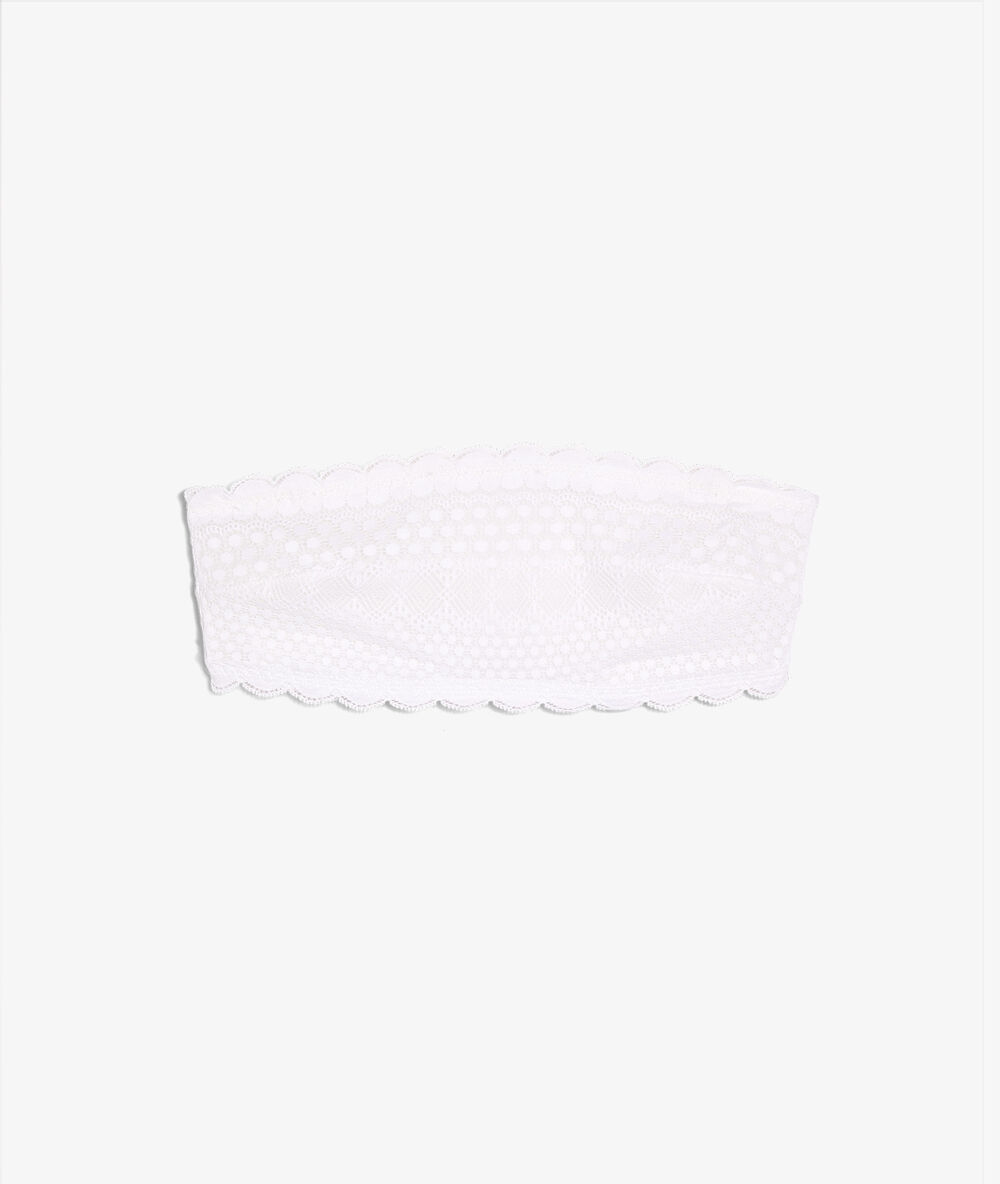Soutien-gorge bandeau en dentelle blanc.