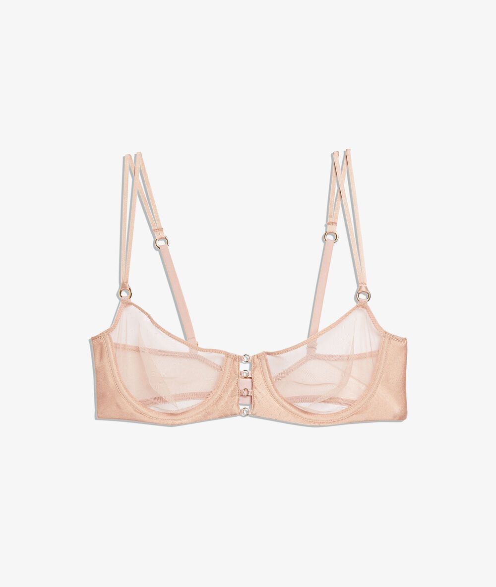 Soutien-gorge classique sans coques en soie et tulle blush.
