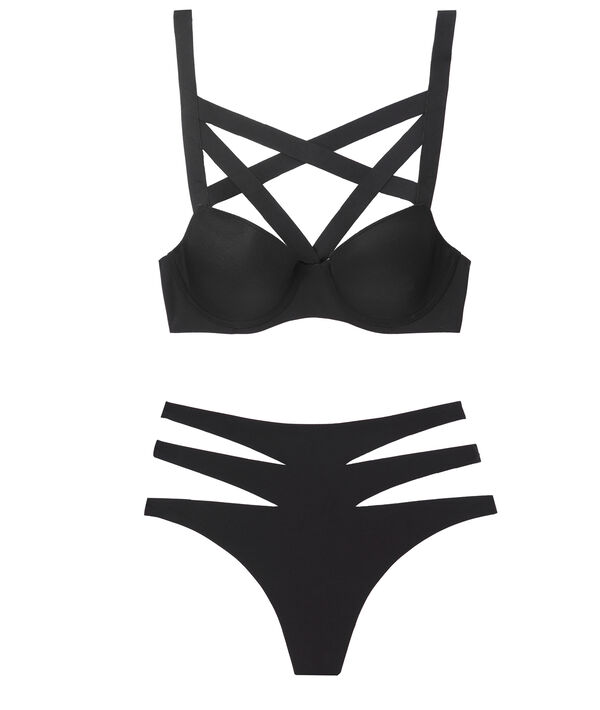 String taille haute &agrave; lani&egrave;res noir.