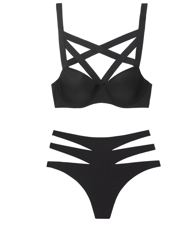 String taille haute à lanières noir.
