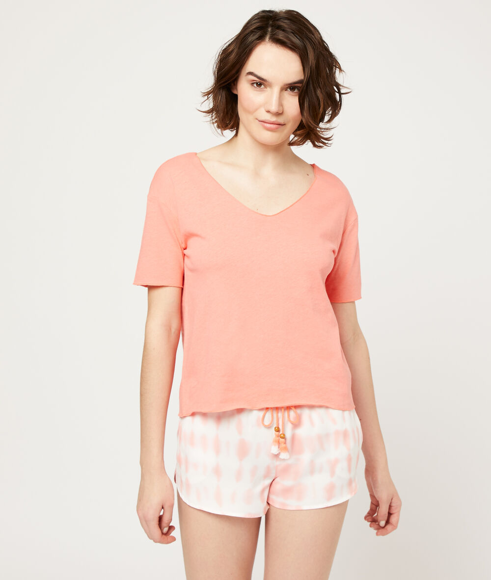 Top manches courtes corail.