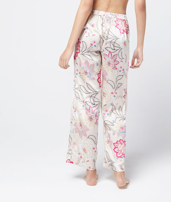 Pantalon satin imprimé ecru.