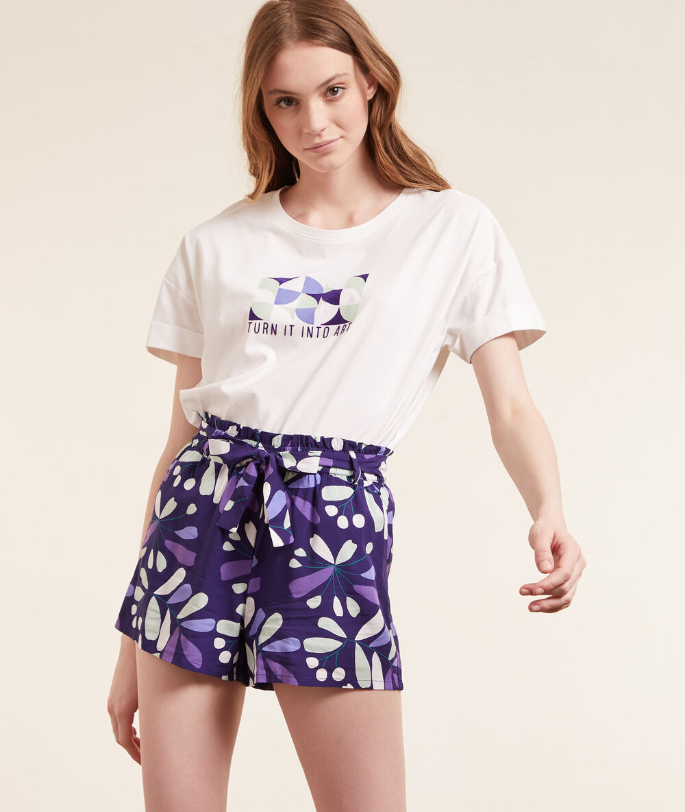 Short de pyjama imprimé indigo.