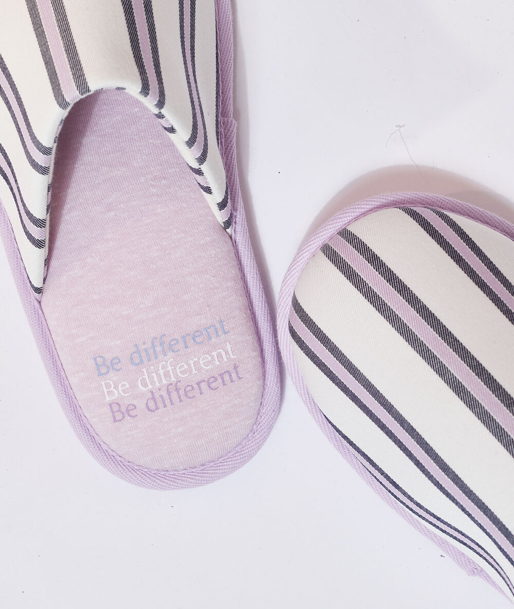 Mules à rayures "be different" violet.