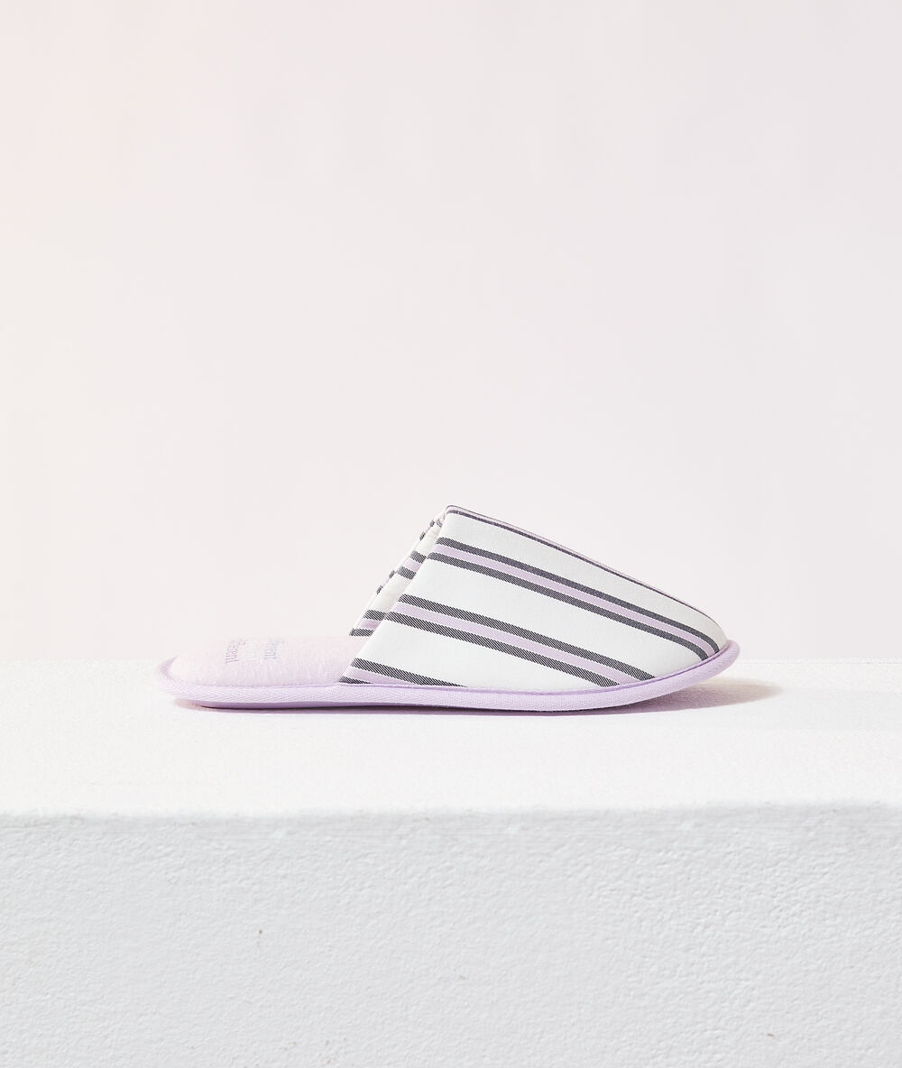 Mules à rayures "be different" violet.