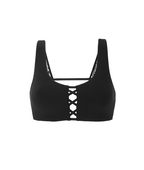Brassière technique, dos renforcé et dentelle - maintien médium noir.