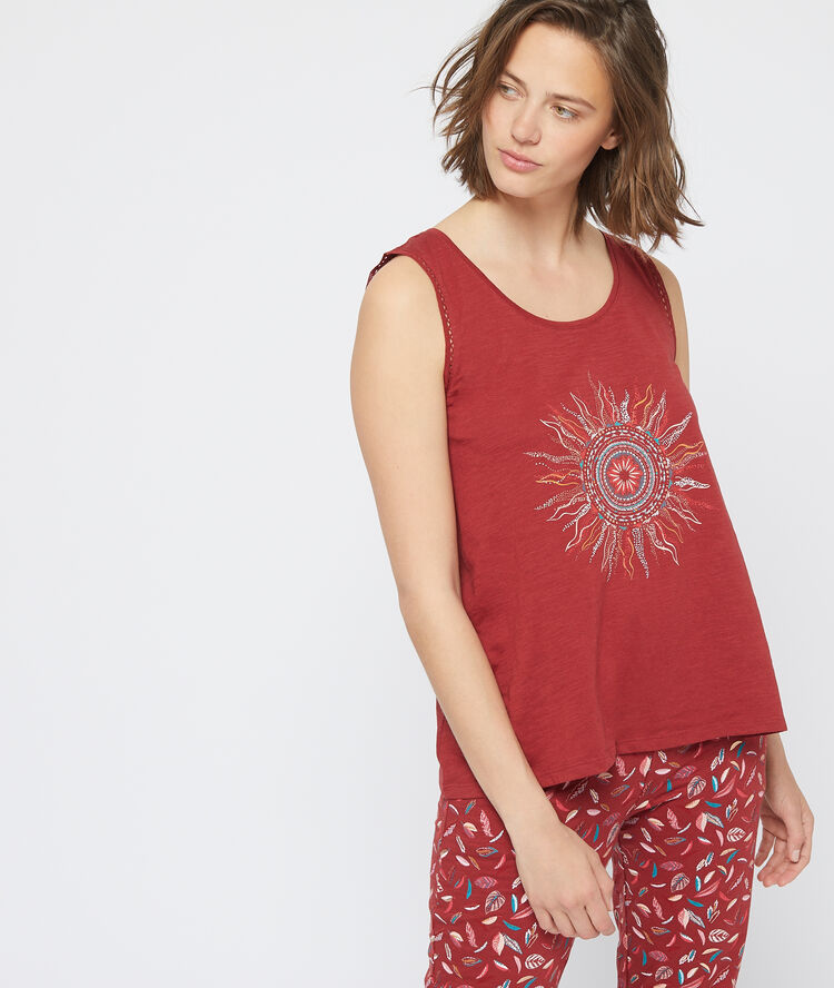 Débardeur à motif soleil rouge.
