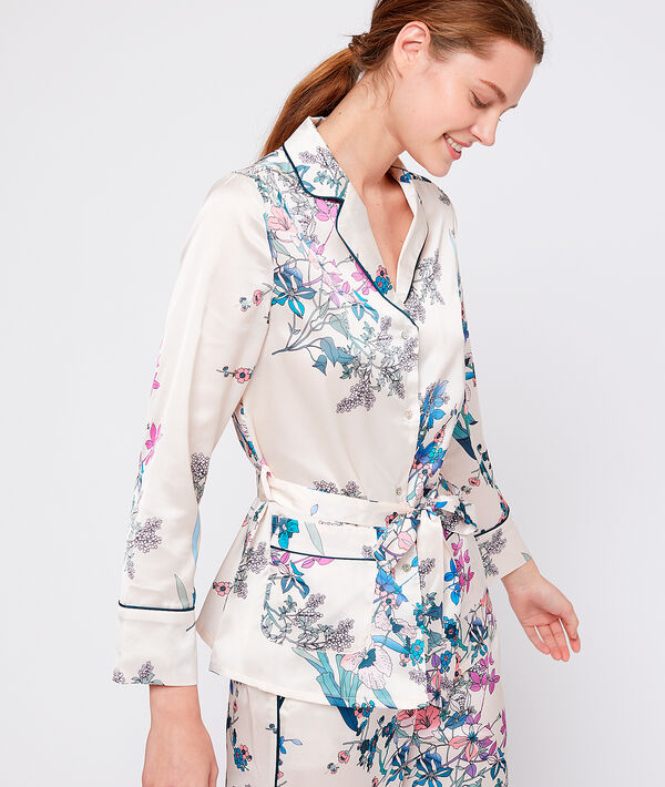 Chemise de pyjama imprimée ecru.