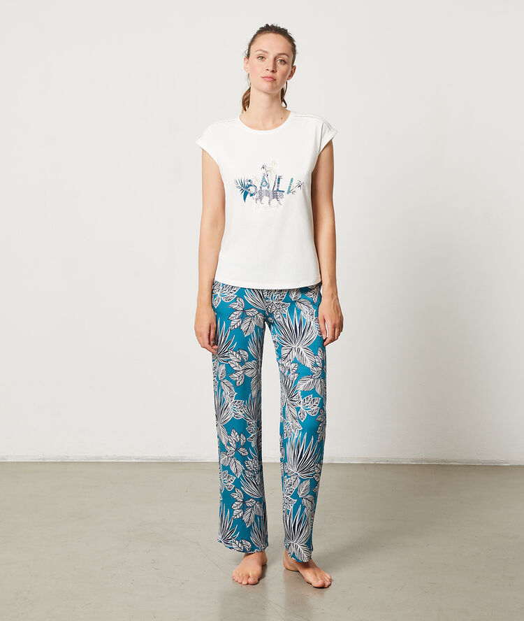 Pantalon imprimé bleu canard.