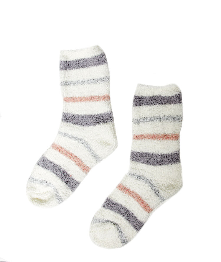 Chaussettes cocooning rayées gris.