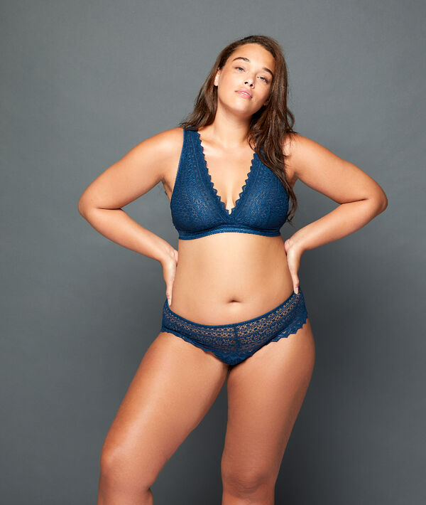 Soutien-gorge triangle, dos travaillé - bonnet d bleu canard.