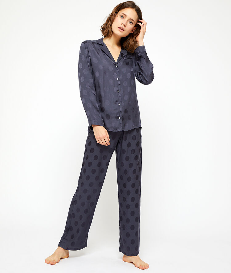 Chemise à pois satinés anthracite.